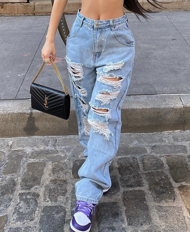 Blue Wash Graceful Multi Ripped Jeans