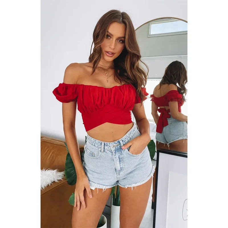 Pleated Solid Color Wrap Short Sleeve Tee