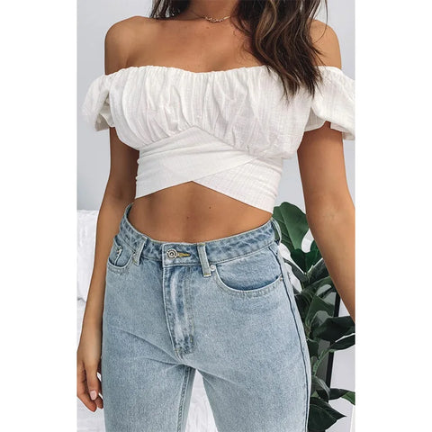 Pleated Solid Color Wrap Short Sleeve Tee
