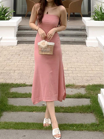 Strapless Split Ribbed Maxi Dress