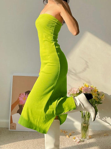 Strapless Split Ribbed Maxi Dress