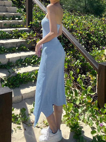 Strapless Split Ribbed Maxi Dress