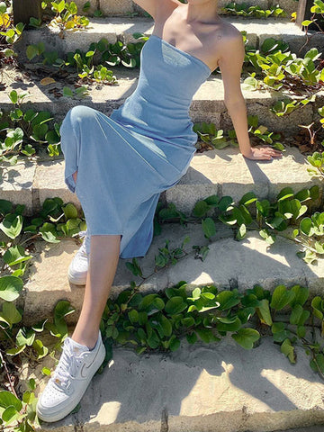 Strapless Split Ribbed Maxi Dress