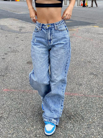 Basic Wash Straight Leg Boyfriend Jeans