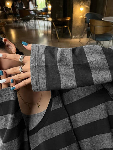 Hooded Stripe Long Sleeve Maxi Dress