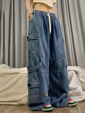 Punk Blue Wash Baggy Cargo Jeans