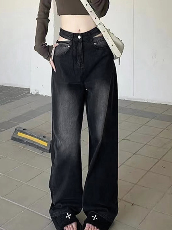 Black Wash Cutout Boyfriend Jeans