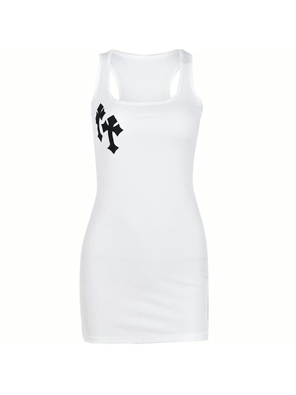 Cross Patch Ribbed Tank Mini Dress