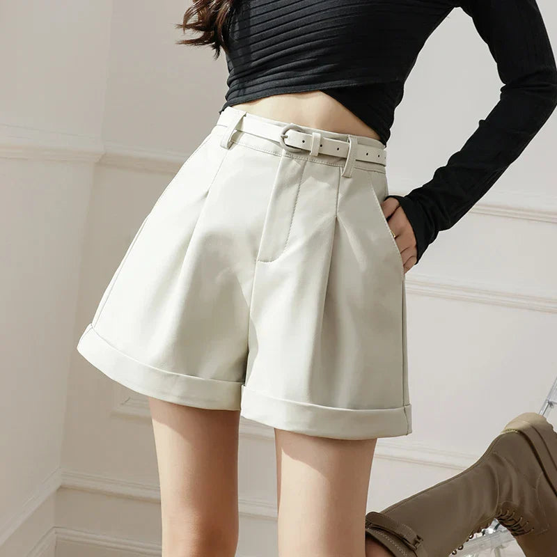 Autumn Winter Black Leather Fashion PU Boot Shorts