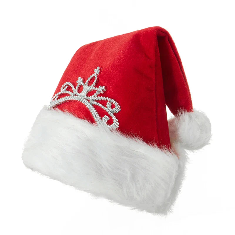 Plush Santa Claus Fluffy Party Cap with Princess Tiara Women Hat