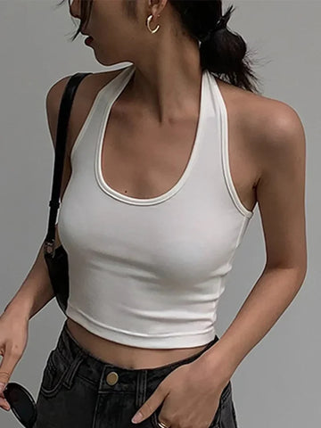 Cotton Black White Halter Crop Top