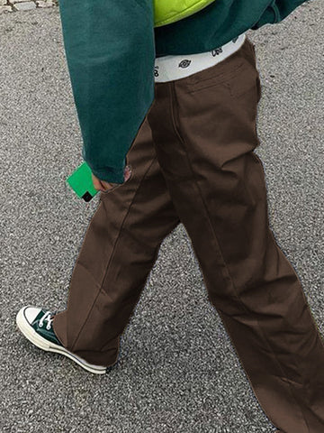 Patchwork Waist Straight Leg Pants