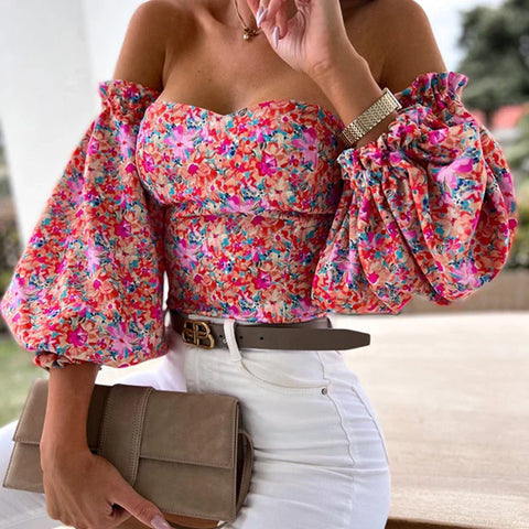 Elegant Floral Backless Off Shoulder White Blouse