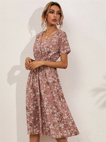 Chic Fashionable Floral Sleeveless Summer Long Women's Gray Midi Dress