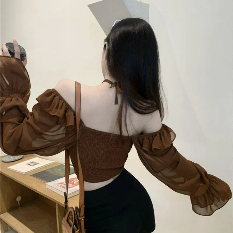 French Sexy Slim Ruffle Elegant Female Blouse