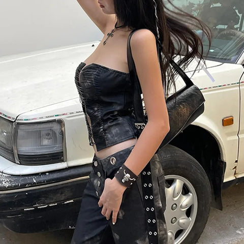 Goth Dark Punk Grunge Strapless Tight Crop Top