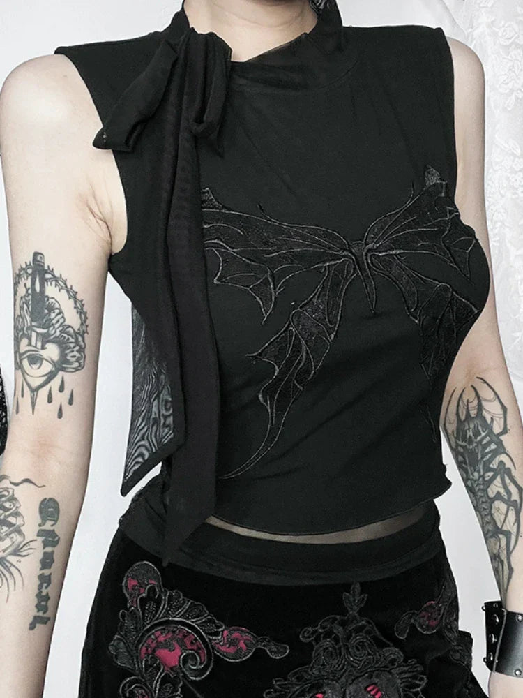 Gothic Embroidered Butterfly Sexy Lace Vintage Crop Top