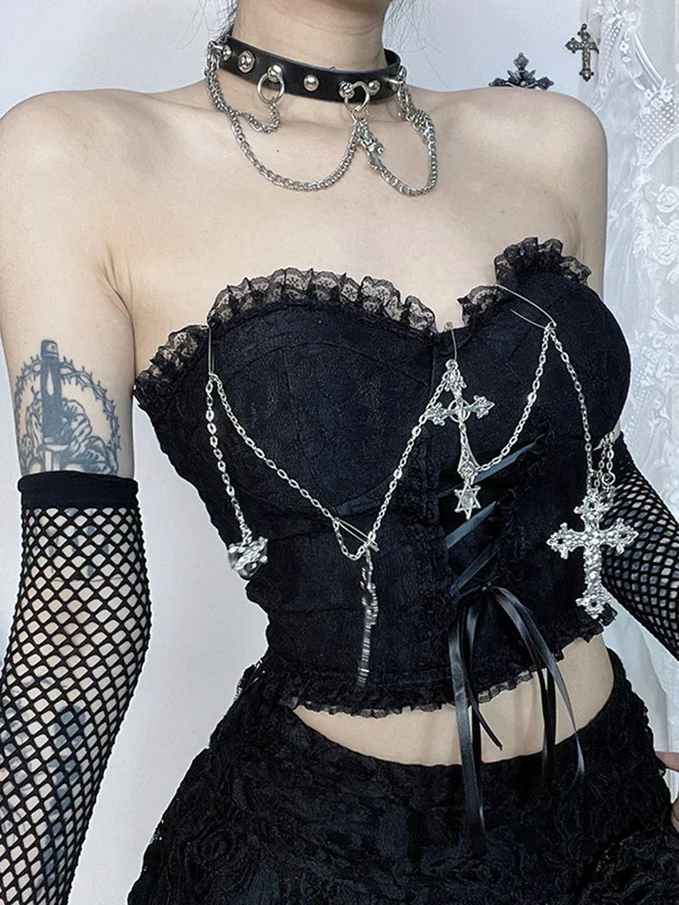 Gothic Grunge E Girl Crop Sexy Harajuku Strapless Top