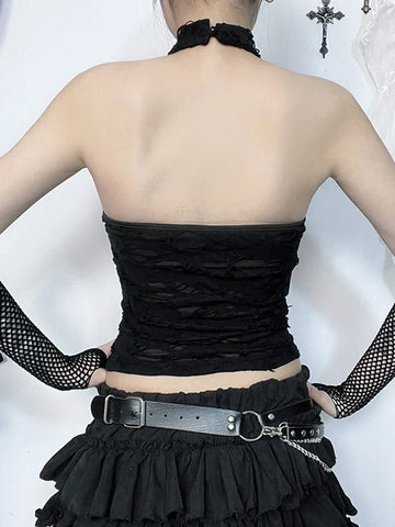 Gothic Halter Backless Y2K Crop Top