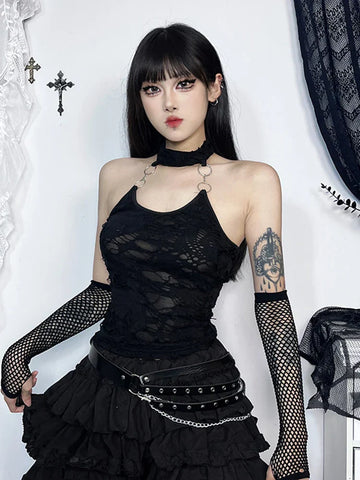 Gothic Halter Backless Y2K Crop Top