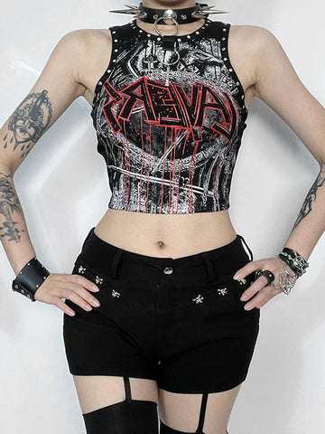 Gothic Retro Rivet Graphic Crop Top