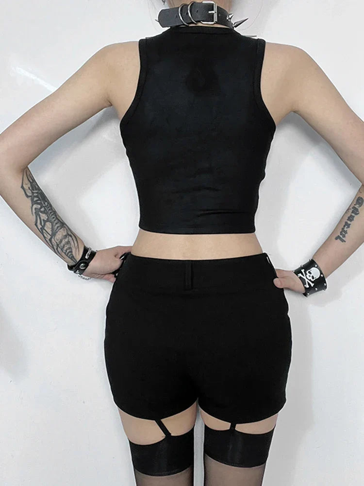 Gothic Retro Rivet Graphic Crop Top