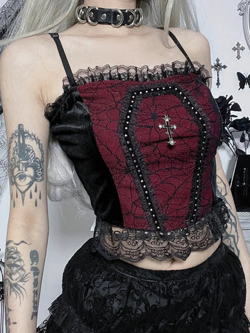 Gothic Spider Lace Harajuku Camisole Crop Top