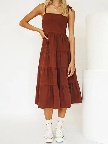 Solid Ruffle Hem Midi Dress