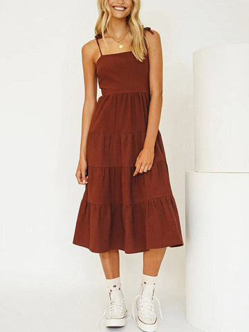 Solid Ruffle Hem Midi Dress