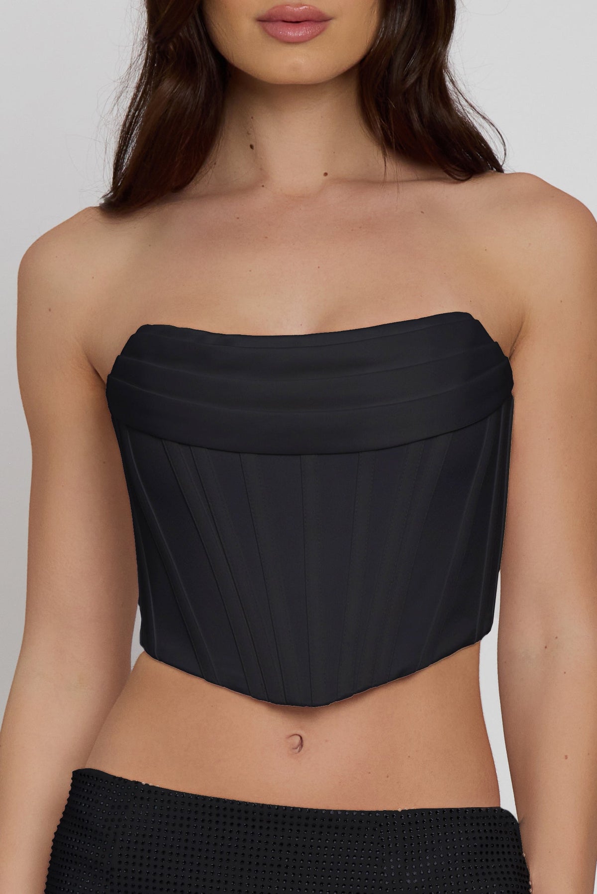 Surat Satin Strapless Trendy Corset Top - Black