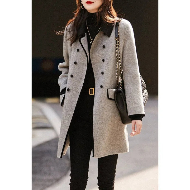 Maillard Girl Preppy Style Woolen Suit Overcoats