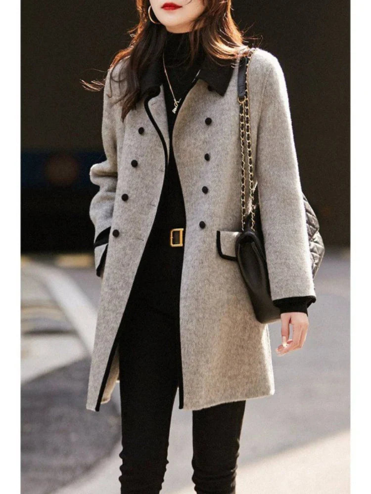 Maillard Girl Preppy Style Woolen Suit Overcoats