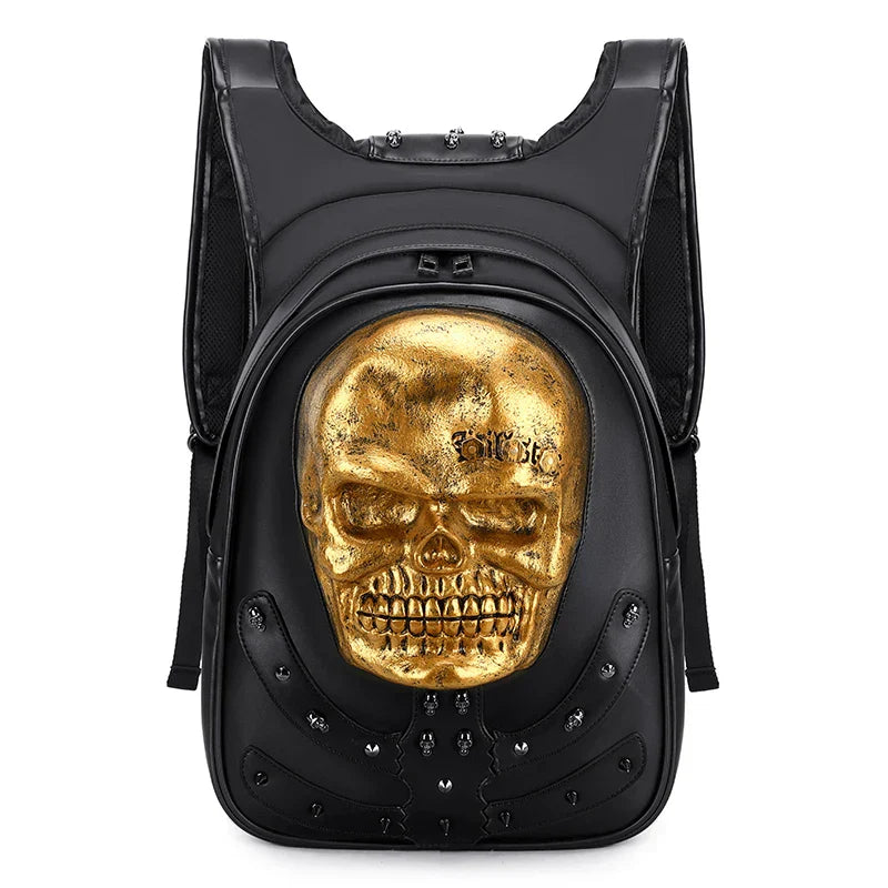 3D Embossed Skull Punk Rock Gothic Leather Rivets Laptop Travel Bag