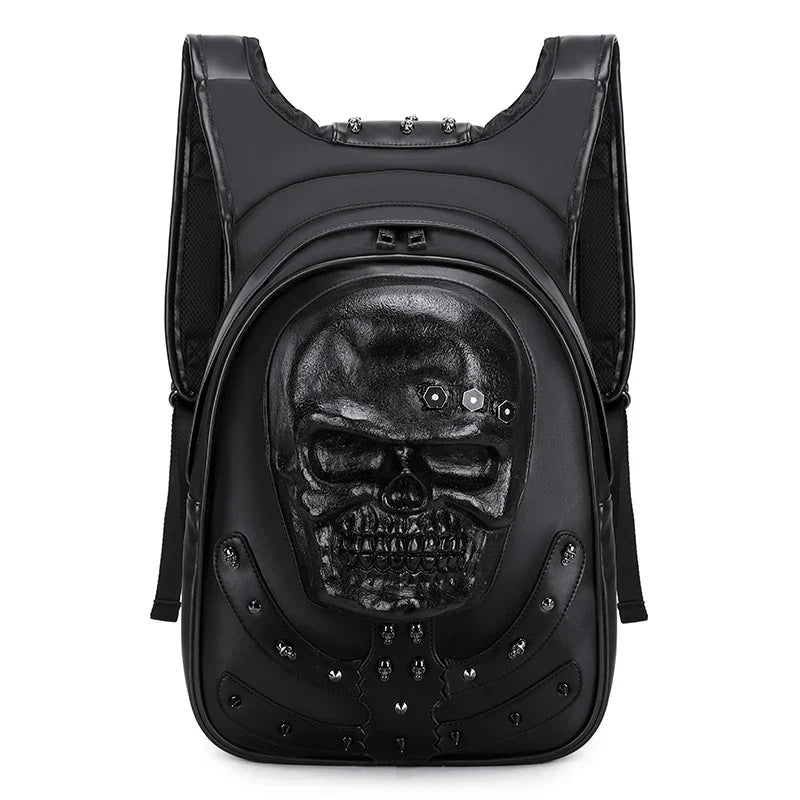 3D Embossed Skull Punk Rock Gothic Leather Rivets Laptop Travel Bag