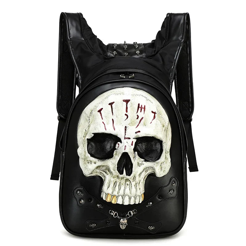 3D Embossed Skull Punk Rock Gothic Leather Rivets Laptop Travel Bag