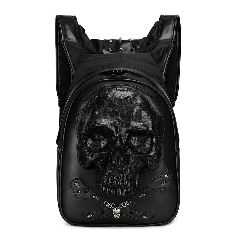 3D Embossed Skull Punk Rock Gothic Leather Rivets Laptop Travel Bag