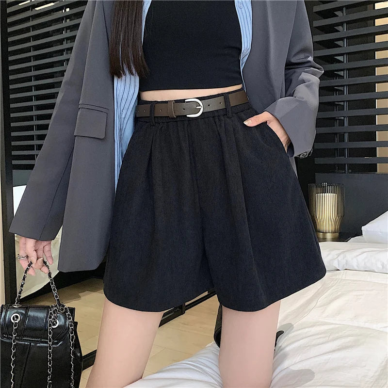 Autumn Winter Corduroy High Waist Wide-leg Fashion Shorts