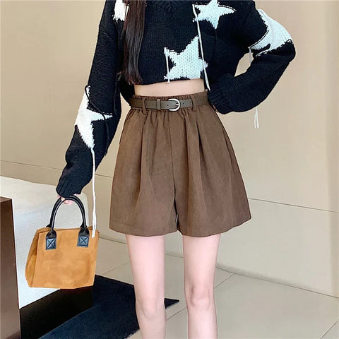 Autumn Winter Corduroy High Waist Wide-leg Fashion Shorts