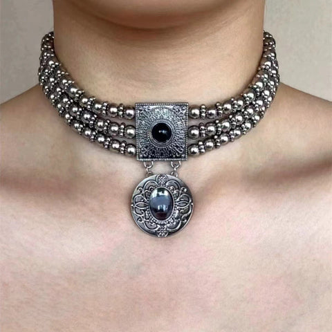 American Vintage Layered Steel Choker Necklace