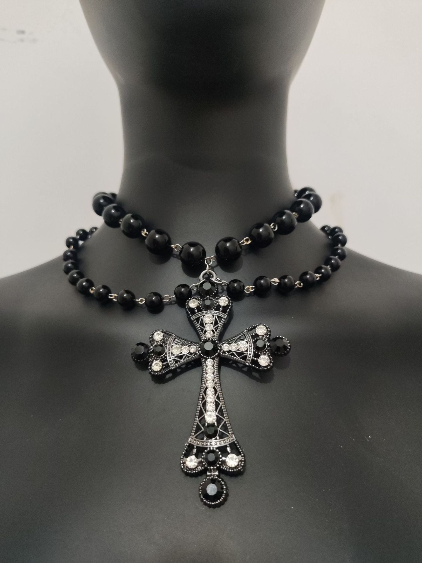 Beaded Cross Pearl Necklace for Gothic Halloween Gifts