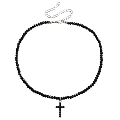 Black Crystal Simple Cross Choker Necklace