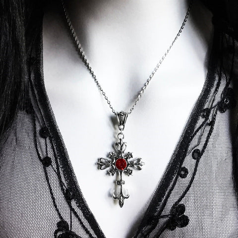 Baroque Large Silver Cross Pendant Necklace