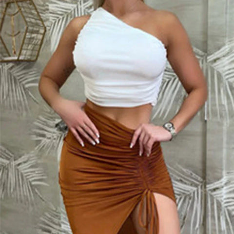 One Ruched Sleeveless Crop Top