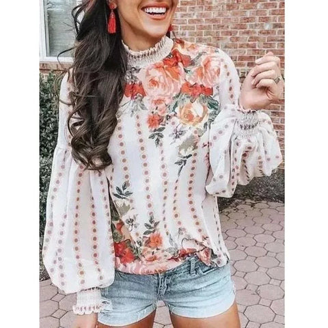 Printed Floral Korean Office Lady Blusas Blouse