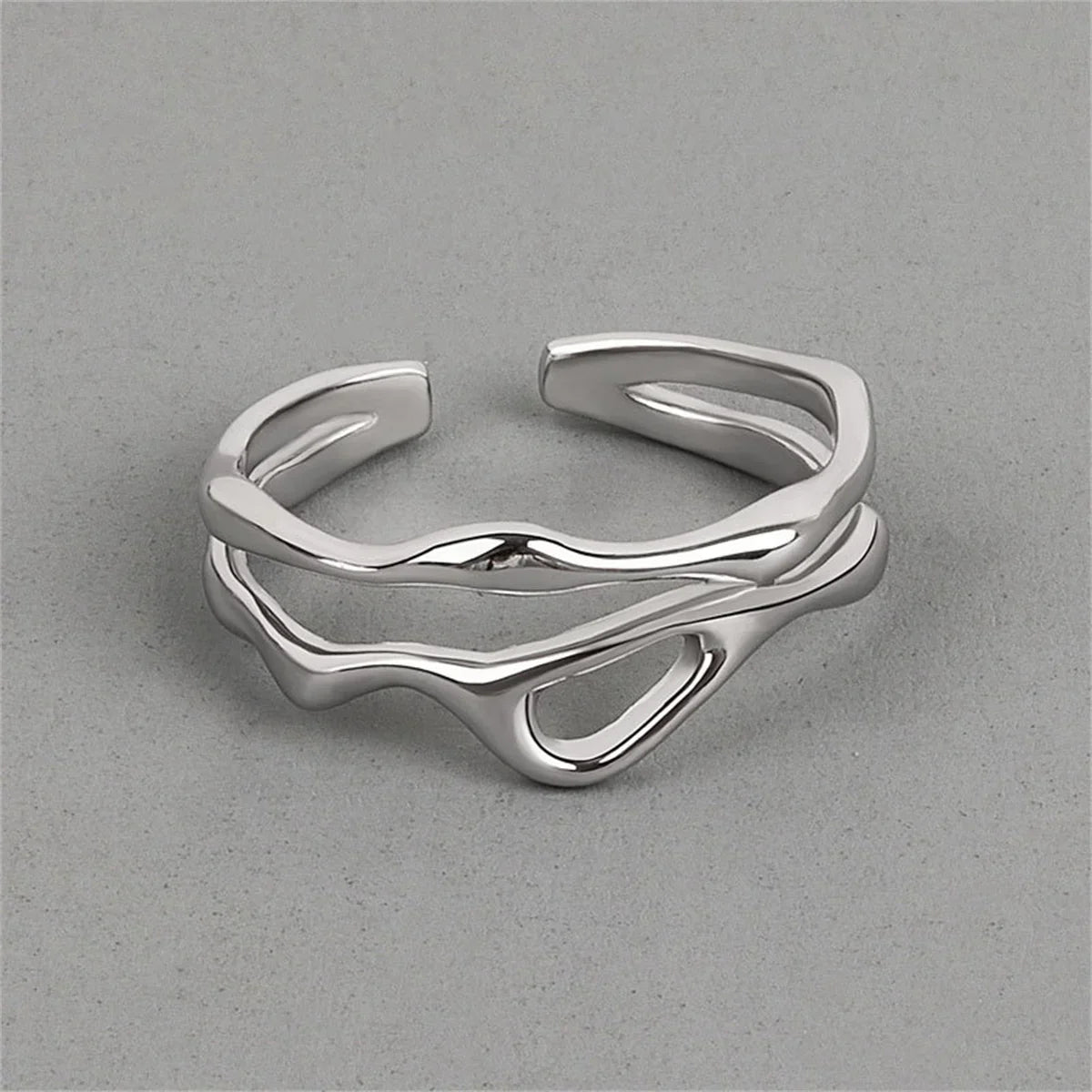 Punk Geometric Liquid Waterdrop Vintage Silver Metal Personality Jewelry Ring
