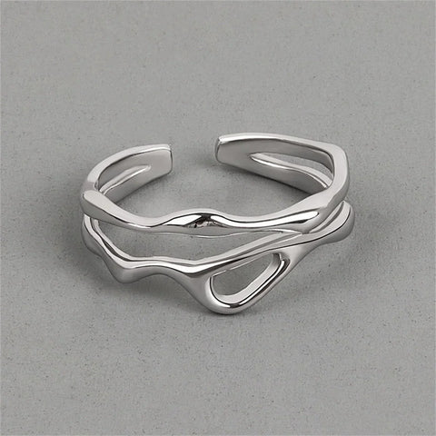 Punk Geometric Liquid Waterdrop Vintage Silver Metal Personality Jewelry Ring