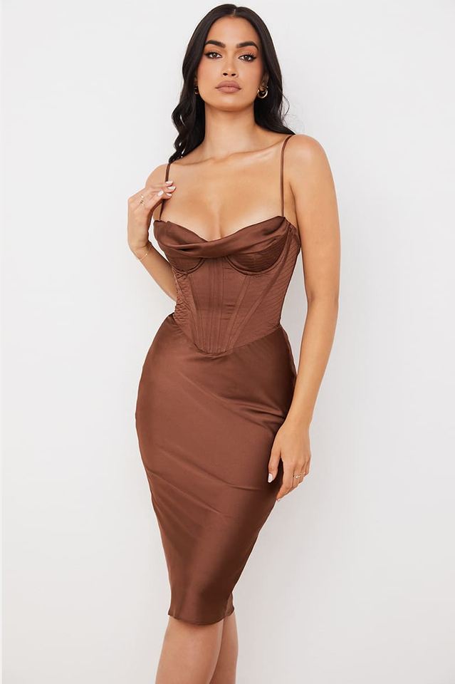 Absolute Elegance Satin Charming Corset Midi Dress