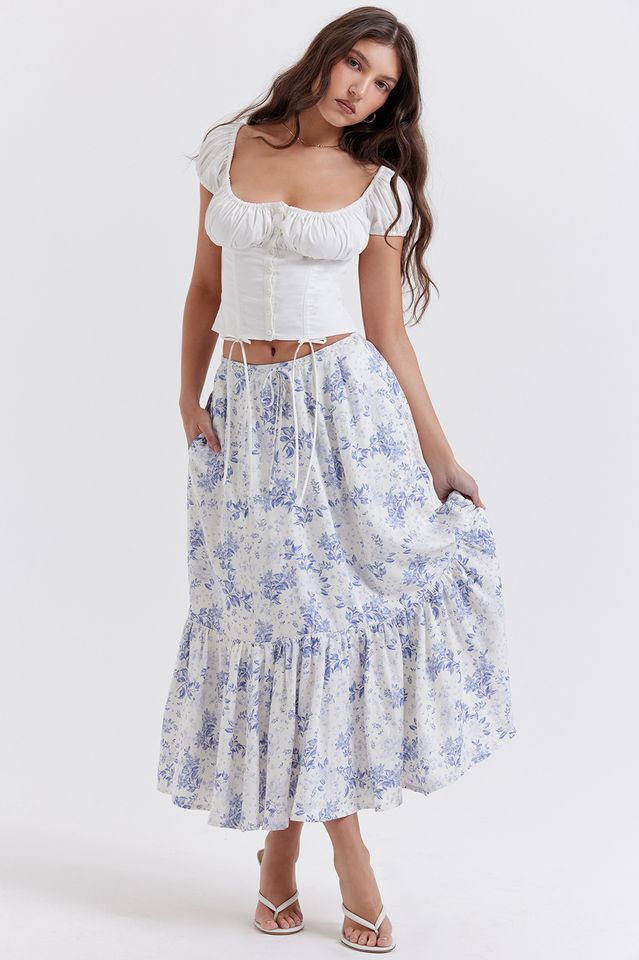 Aitana Blue Print Charming Top + Skirt Set