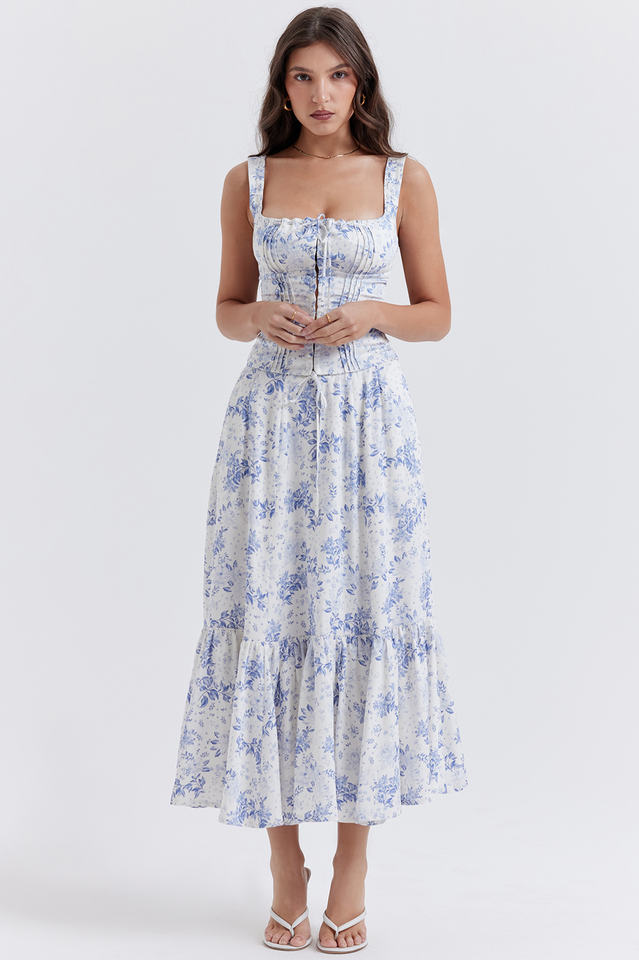 Aitana Blue Print Charming Top + Skirt Set