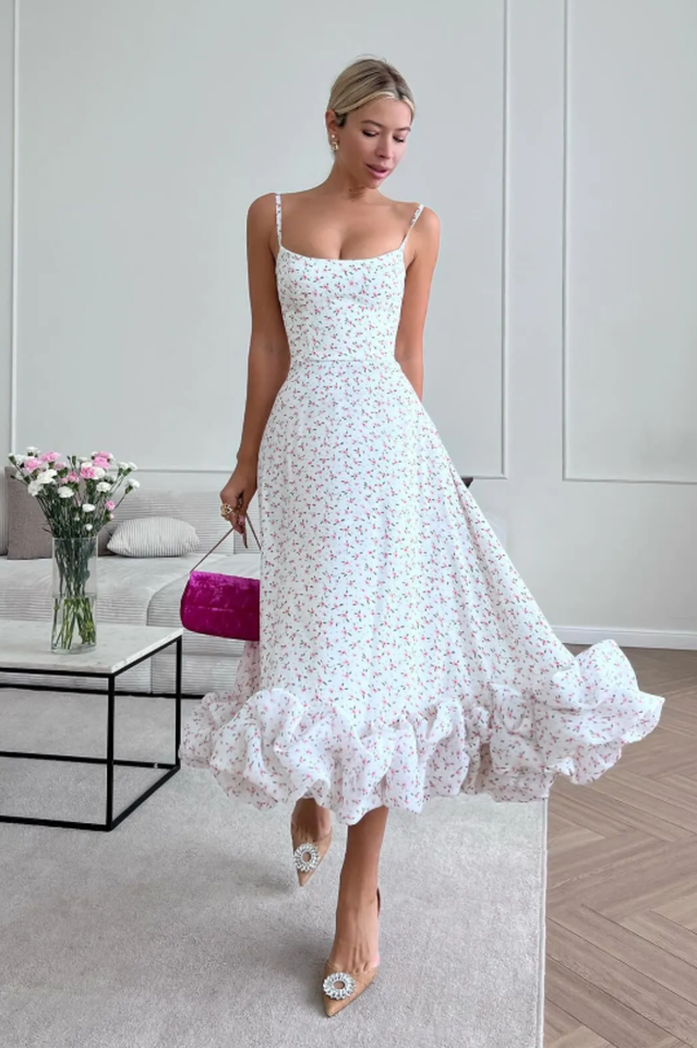 Flounce Bustier Stylish Midi Dress